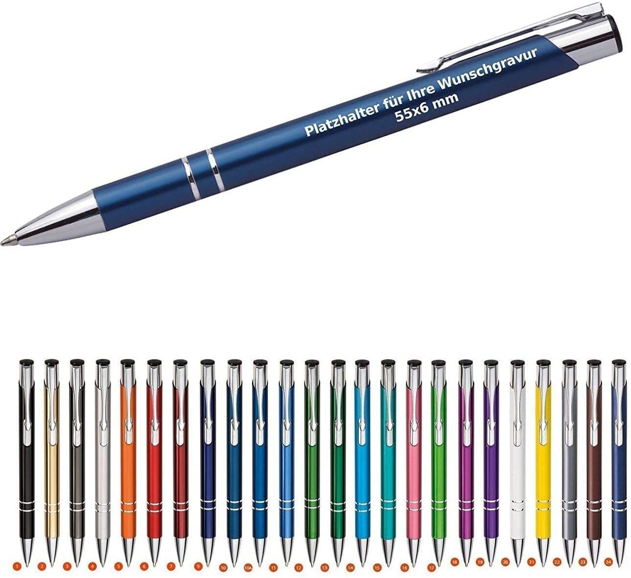 WPRO 100 x Cosima Kugelschreiber, dunkelblau aus Metall mit Gravur (Neu & alle mit gleicher Wunschgravur) blauschreibend