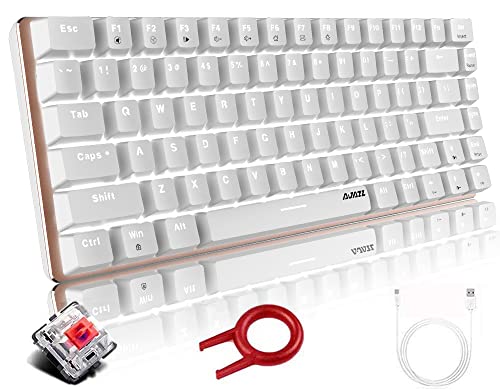 Hoopond AK33 Mechanische Gaming Tastatur,weiße LED-Hintergrundbeleuchtung,USB-Kabel,82 Tasten,kompakte mechanische Tastatur mit Anti-Ghosting-Tasten für Gamer und Schreibkräfte (roter Schalter,weiß)