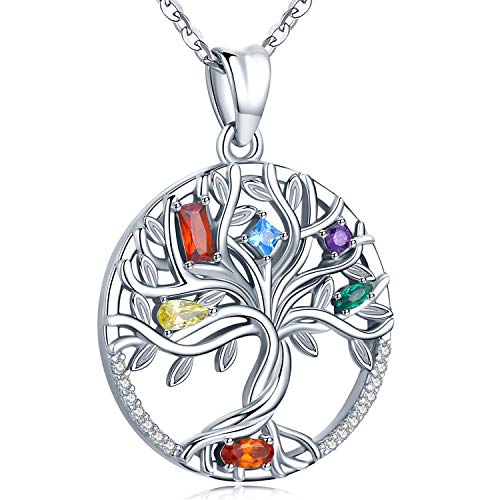 Friggem 925 Sterling Silber Halskette, Zierlicher Baum Des Lebens Anhänger für Damen Frauen Mädchen mit Geschenkbox, Kettenlänge 46 cm (Unendlichkeitssteine)