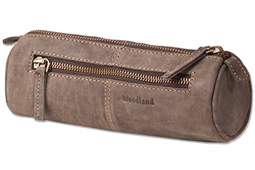 Woodland® Schreibgeräte-Rolle aus weichem, naturbelassenem Büffelleder in Dunkelbraun/Taupe