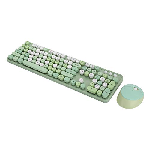 PUSOKEI Drahtlose Tastatur- und Maussets, Retro-Tastatur und Maus-Mäuse, Süße Tastatur mit 104 Tasten Desktop Süße Tastatur für Computer(Grün)