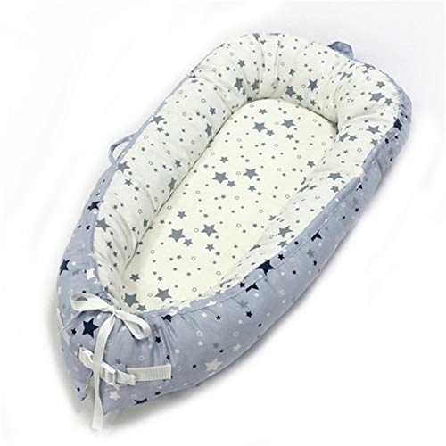Babynest Kuschelnest Babynestchen 100% Baumwolle Nestchen Reisebett für Babys Säuglinge 80x50 Blau Weiß mit Sterne, 2031