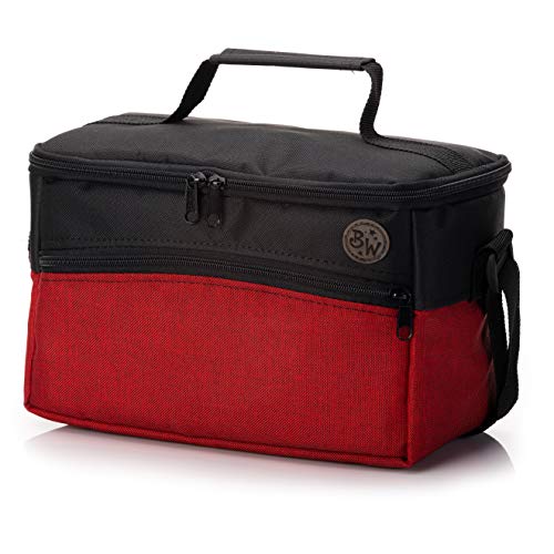 BAMBINIWELT Tasche für Toniebox, Musikbox-Tasche, für Hörwürfel z.B. Toniebox und Tigerbox Touch, verstellbare Innenfächer, Netzfach für Zubehör, Tonie Tasche (rot meliert)
