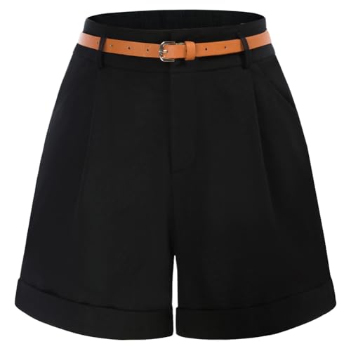 Damen Elegante Hotpants Sommer Kurze Shorts Weite Kurze Hosen Hohe Taille Shorts Schwarz M BP0325S22-02