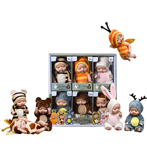 Asotagi Mini Reborn Puppen, 6 Stück Mini Schlafen Wiedergeburt Puppen Miniatur Reborn Puppe Spielzeug, das echt aussieht