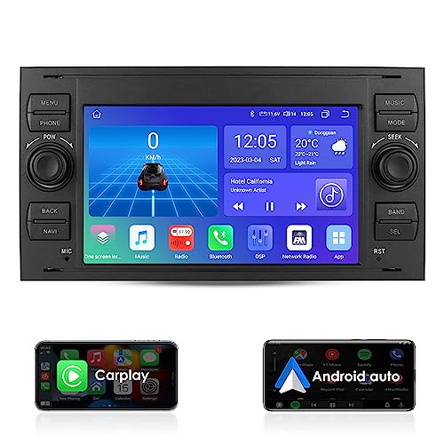 7-Zoll-Android 10 Autoradio GPS-Navigation für Ford C-Max Connect Fiesta Fusion Kuga Mondeo Galaxy Kuga Mondeo S-Max Transit Focus Support Carplay DSP Bluetooth MirrorLink SWC RDS (Schwarz)