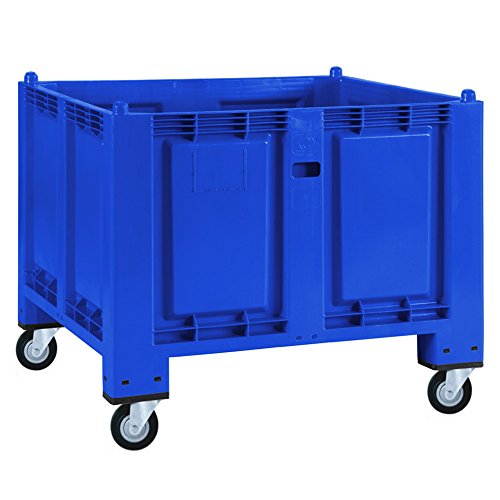 Palettenbox mit 4 Lenkrollen, LxBxH 1200x800x1000 mm, Boden und Wände geschlossen, blau