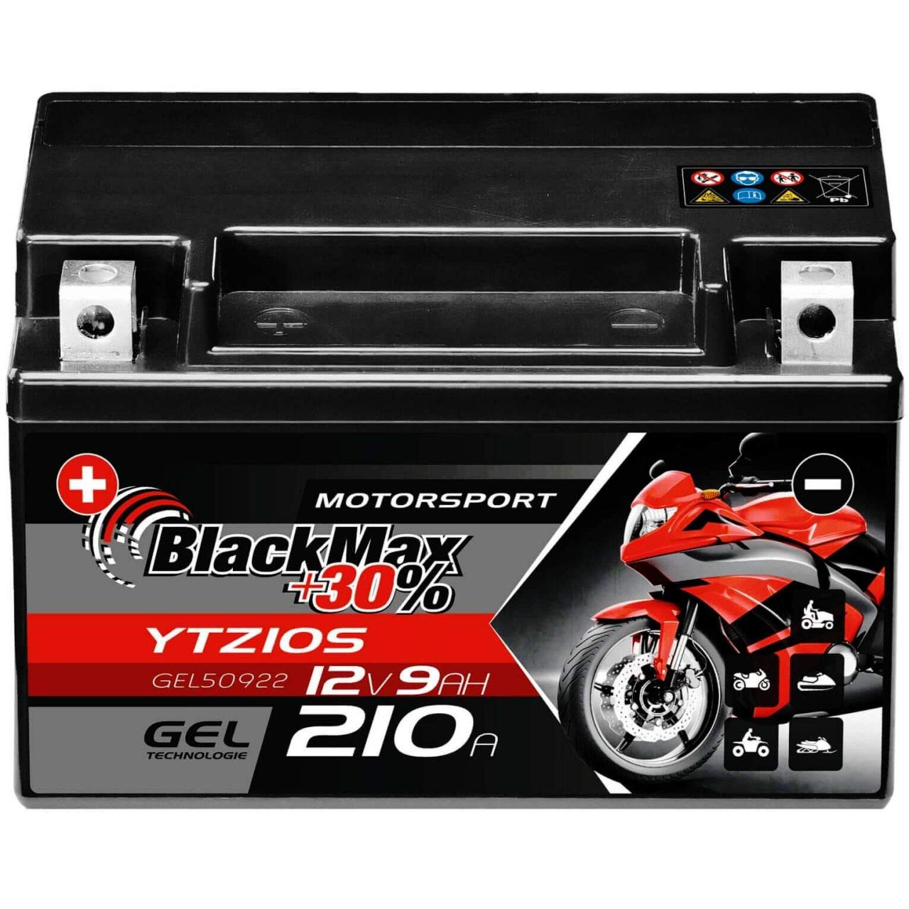 BlackMax YTZ10S Motorradbatterie GEL 12V 9Ah Akku GTZ10-S YTZ10-S-BS GEL12-10B-4