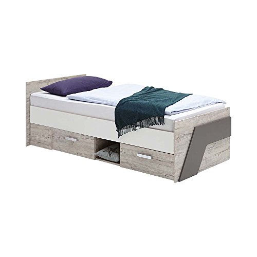 FMD furniture Tagesbett, Spanplatte, Sandeiche/Weiß/Lava, Einzel