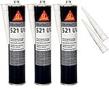 Sikaflex-521 UV witterungsbeständiger Haftstarker Dichtstoff, 300ml, WEISS, 3 Set mit 5 Düsenspitzen