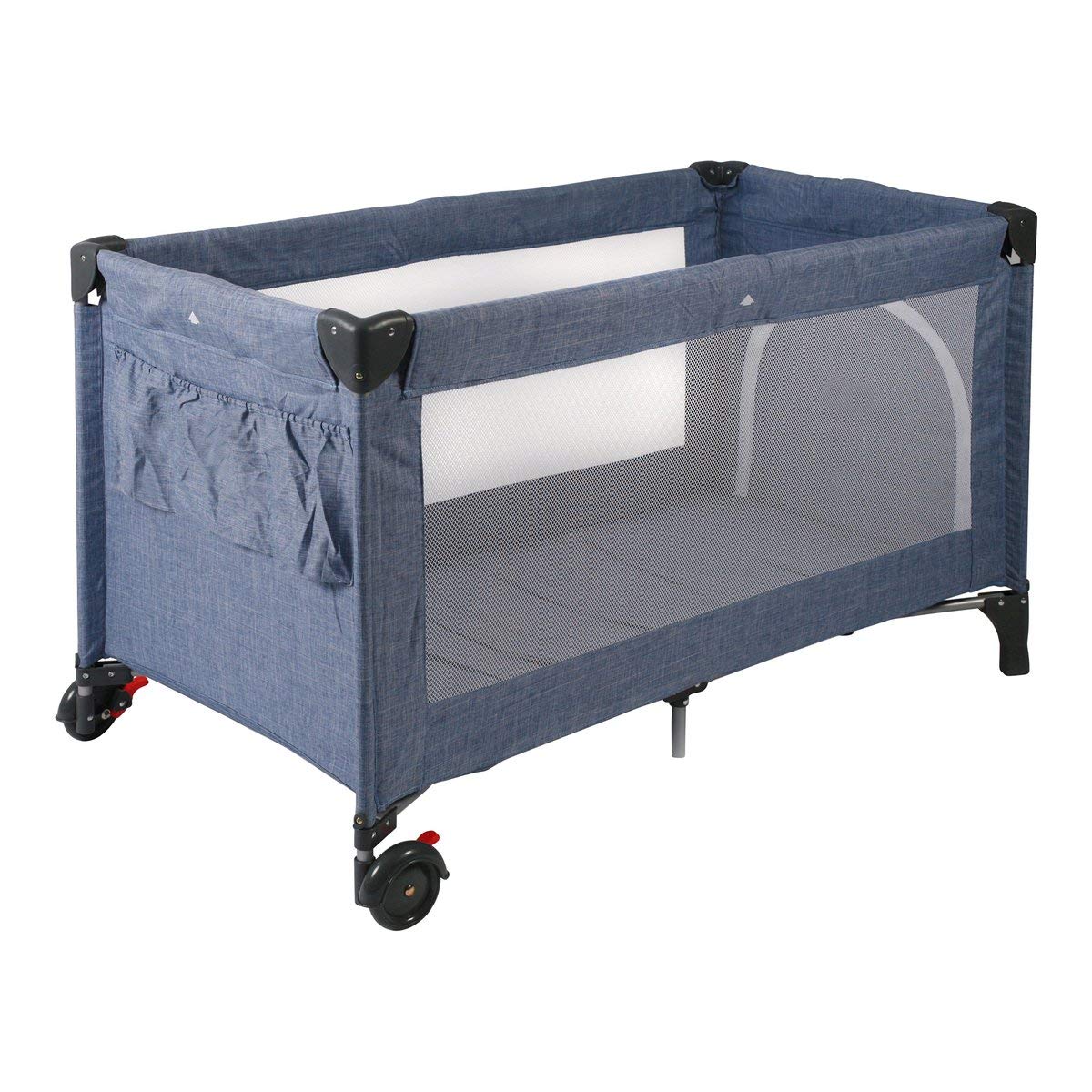 CHIC 4 BABY 340 55 Reisebett LUXUS mit Einhängeboden für Neugeborene und Tragetasche, Jeans blau