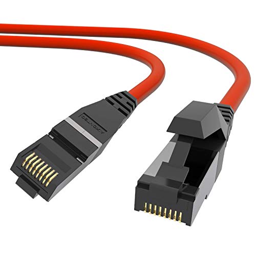 AIXONTEC 2 Stück 0,5m Cat.7 OUTDOOR Ethernet RJ45 LAN Patchkabel 10 Gigabit GbE Netzwerkkabel Aussenbereich Draka UC900 Kategorie 7 PUR Profi-LAN Kabel geschirmt Rot UV-Beständig Öl-Beständig
