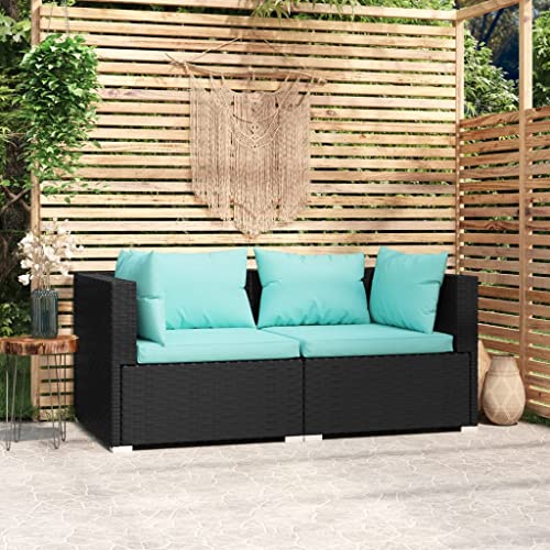 ZQQLVOO Gartenmöbel Set Gartenlounge Outdoor 2-Sitzer-Sofa mit Kissen Schwarz Poly Rattan