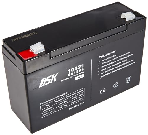DSK 10321 — 6 V und 12 Ah versiegelte wiederaufladbare AGM-Bleibatterie Ideale Batterie für Elektroautos und Motorräder für Kinder, USV/USV-Systeme, Sicherheitssysteme und Alarmanlagen