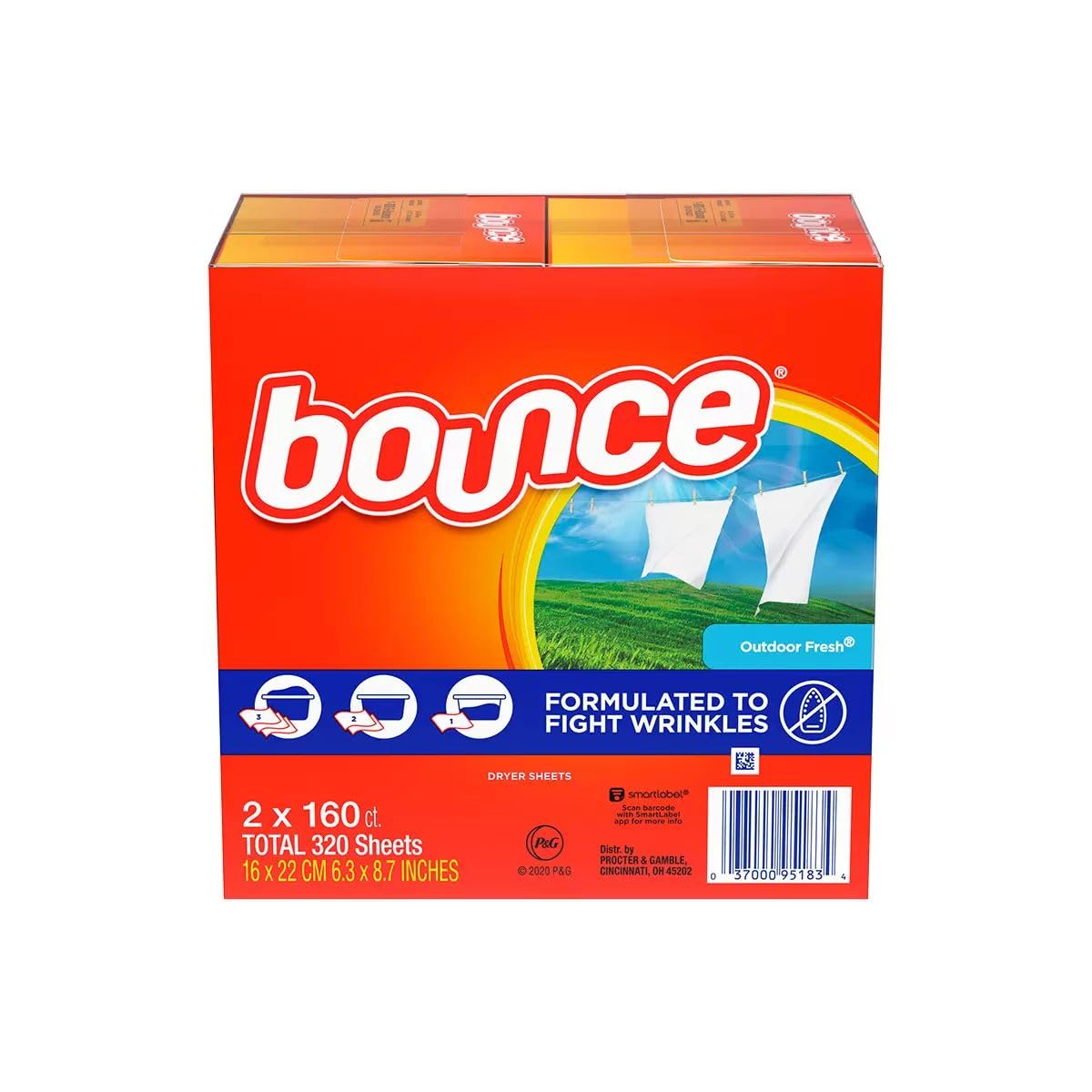 Bounce 2 Boxen Outdoor Fresh Trocknerblätter, insgesamt 320 Blatt