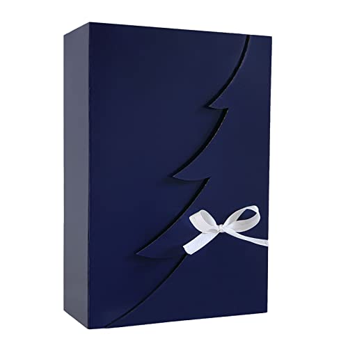 Premium Blaue Weihnachtsbaum Geschenkbox – 12 Stk - 30x20x10 cm | Eingetragenes EU-Design | Satinband | Nachhaltige Verpackungslösung