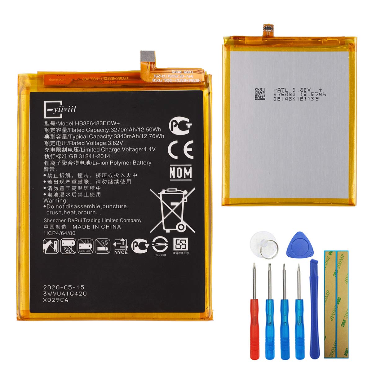 E-yiiviil Ersatzakku HB386483ECW+ Kompatibel mit Huawei G9 Plus/Honor 6X Maimang 5 MLA-AL10 MLA-L00 MLA-L01 MLA-L03 Nova Plus with Tools
