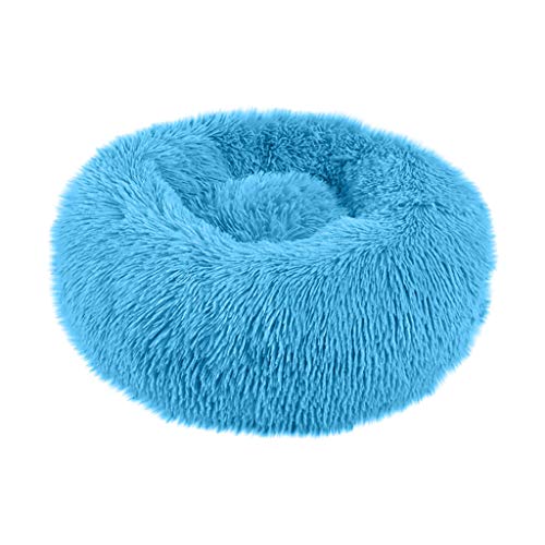Yowablo Haustierbett Hund Runde Katze Winter Warme Schlafsack Lange Plüsch Weiche Beruhigende Bett (70 * 70 * 20cm,4- Blau)