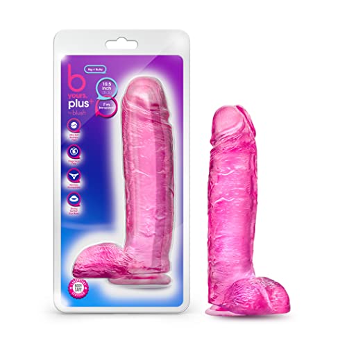 Blush Novelties B Yours Plus – Realistischer, klarer, rosafarbener Dildo, 26,7 cm lang, 6,3 cm dick, mit Saugnapf und Hoden, weiches, echtes Gefühl, weibliches Sexspielzeug, Pferdedildogröße