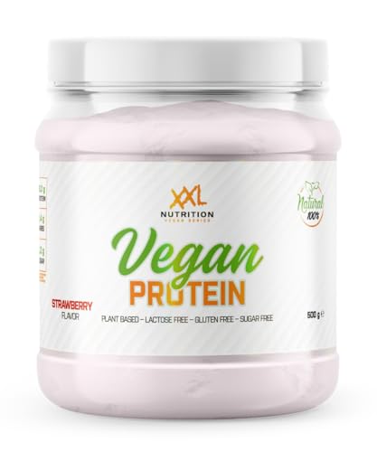XXL Nutrition - Vegan Fit Protein - 100% Plflanzlicher Eiweiss Pulver, Leicht Verdaulich und Magenfreundlich, Mit BCAA - Erdbeere - 500 Gramm