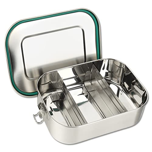 Schramm® Brotdose aus Edelstahl wählbar 800, 1200, 1400 oder 2200ml Lunchbox mit Fächern inkl. 2 Stück Trennwänden Metalldose mit Schnapverschluss, Größe:2200 ml