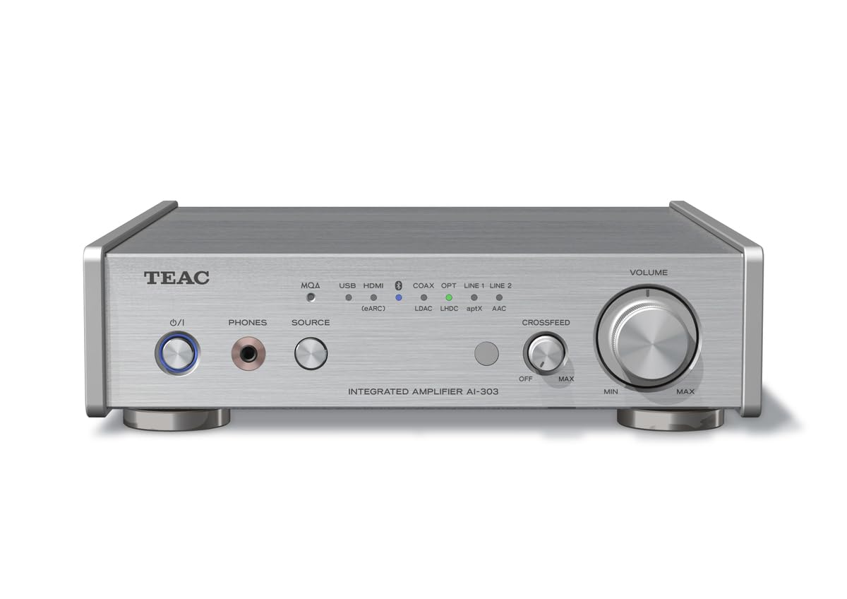 TEAC Reference AI-303 Hi-Res USB DAC Stereo-Vollverstärker mit Hypex Ncore Technologie, Bluetooth und HDMI, MQA Volldecodierung, Silber