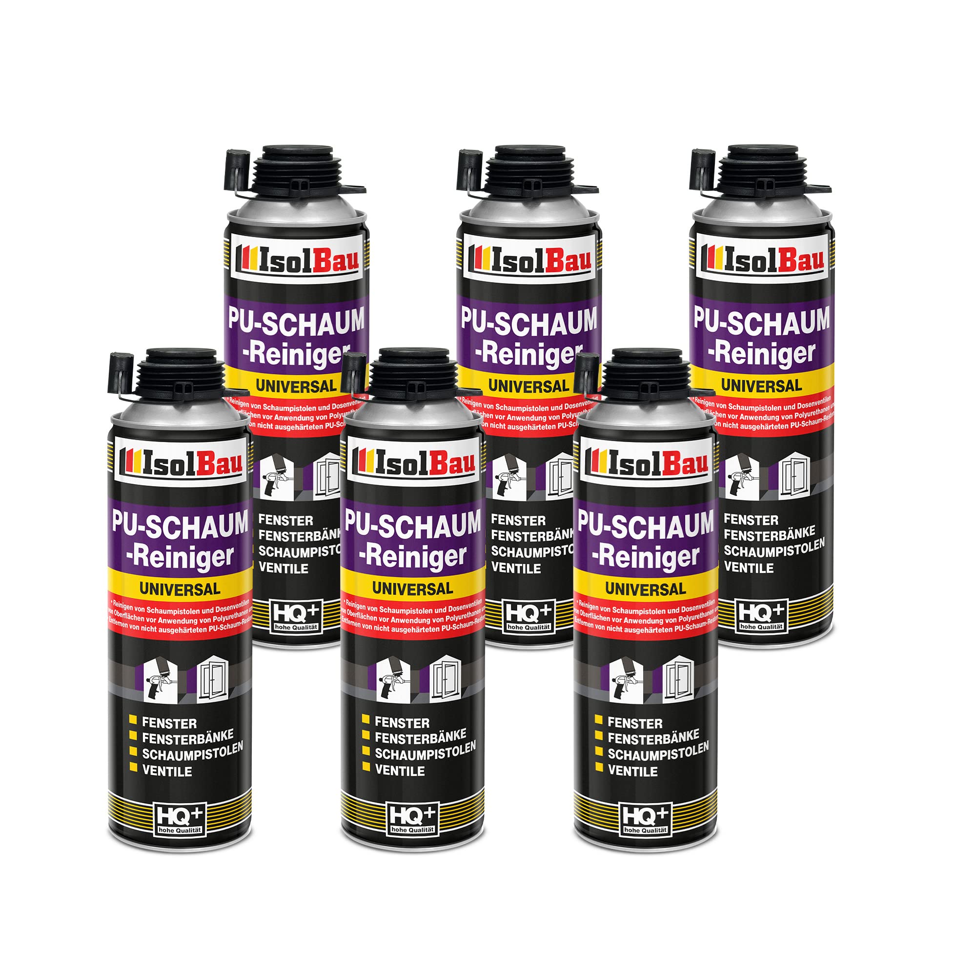 Isolbau PU-Schaum Reiniger - 6 x 500 ml Dose Schaumreiniger für PU-Schaumpistolen, Pistolenreiniger, Reinigungsmittel, Entfetter, Ventile & Oberflächen