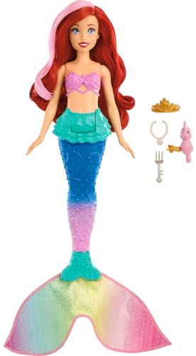 Disney Prinzessin-Spielzeug, Schwimmspaß Arielle-Meerjungfrauenpuppe, Haar und Fischschwanz mit Farbwechseleffekt, vom Disney-Film inspiriertes Wasserspielzeug, HPD43