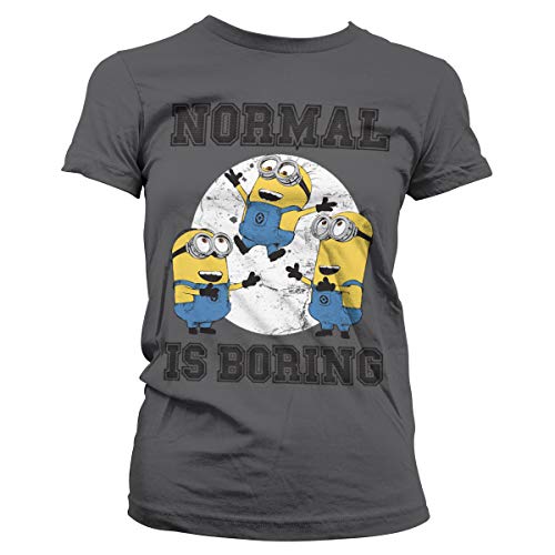 MINIONS Offizielles Lizenzprodukt Normal Life is Boring Damen T-Shirt (Dark Grau), M