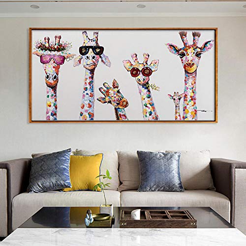 Willion HD-Druck Nordic Colourful Cartoon Animal Poster und druckt die Pferd und Giraffe Familie Gemälde Wandbilder Wohnzimmer Dekor 40x90cm / 15,7"x 35,4" Rahmenlos