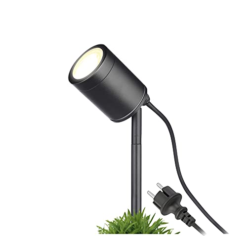 lambado® Moderne Gartenleuchte mit Erdspieß inkl. LED 5W warmweiss dimmbar - Schwarze Gartenstrahler wasserfest IP67 für außen - schwenkbar inkl. 1,5m Kabel mit Stecker