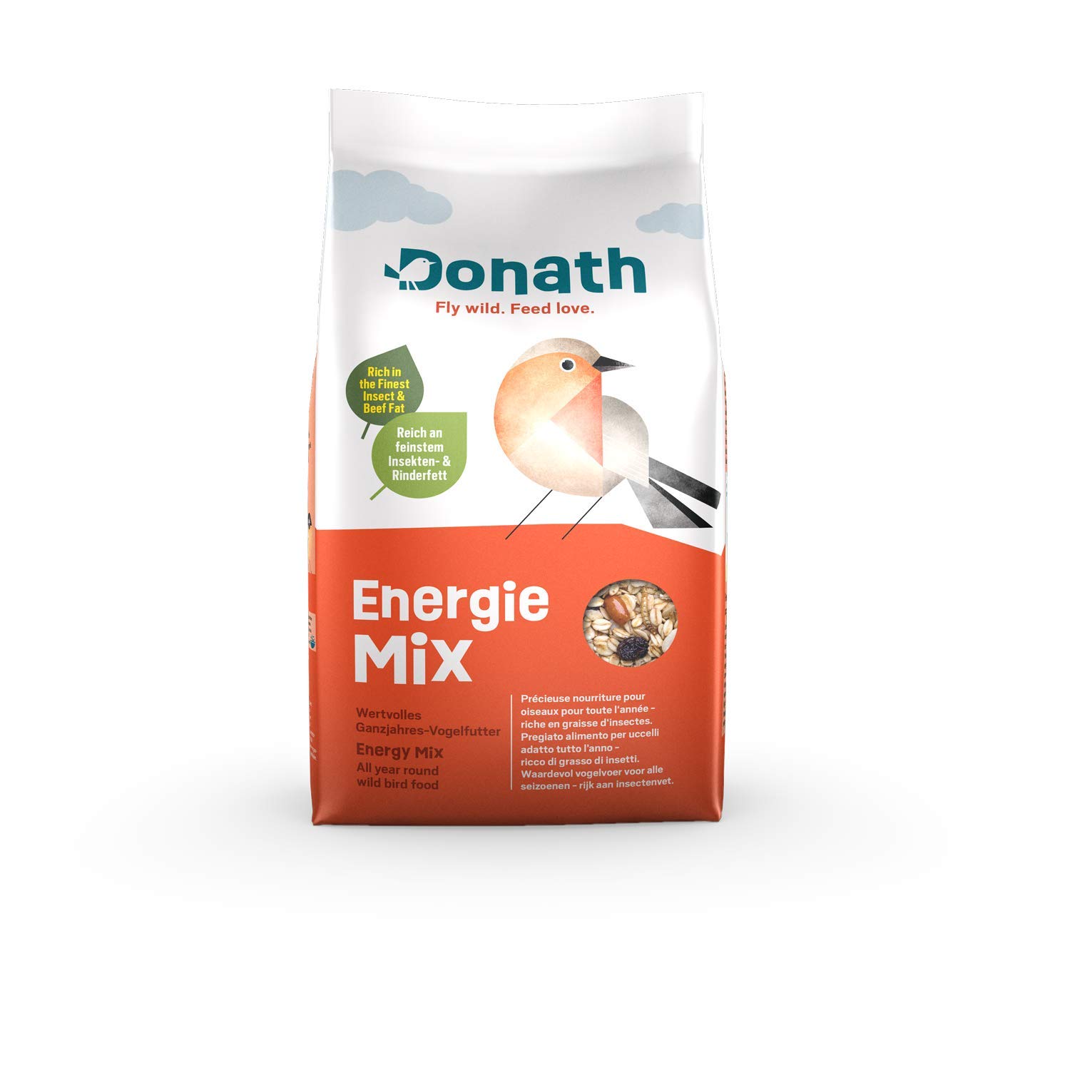 Donath Energie Mix - reich an hochwertigem Insektenfett - die ausgewogene Mischung - wertvolles Ganzjahres Wildvogelfutter - aus unserer Manufaktur in Süddeutschland - 9 Kg Sack
