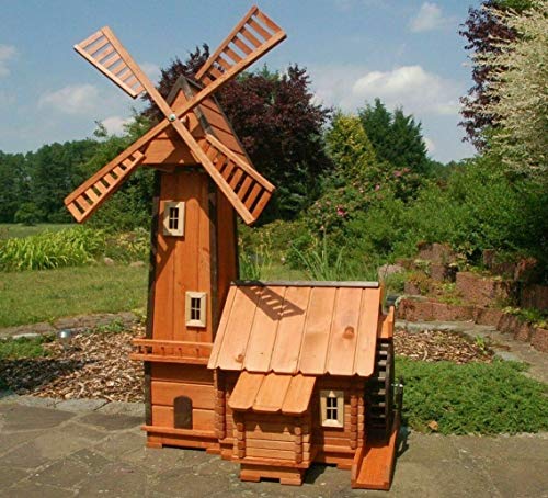 XXL Deluxe Windmühle mit integrierter Wassermühle impräg. kugelg. aus Holz Deko