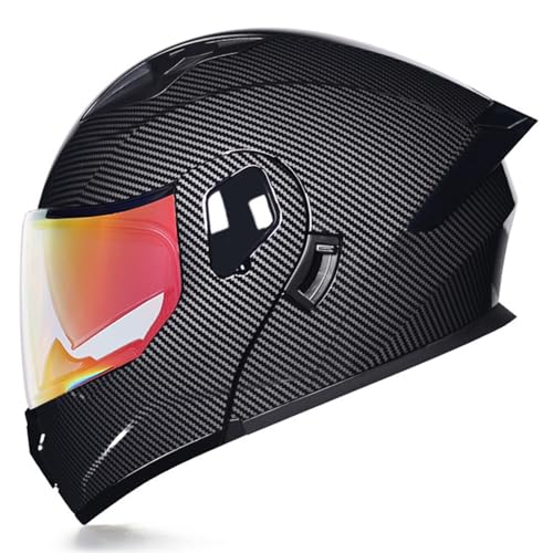 Motorradhelm Für Erwachsene, Hochklappbarer Modularer Helm, Integral-Sturzhelm, Doppeltes Antibeschlag-Visier, DOT/ECE-Zertifizierter Helm E,XXL (61-62cm)