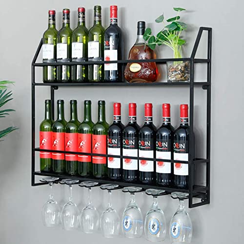 KANWANN Regal mit Glashalter, Metallregale, Kelch- und Stemware-Halter, hängender Flaschenhalter, Regal-Aufbewahrungseinheit, for Bar-Küchen, 80 × 12 × 62 cm