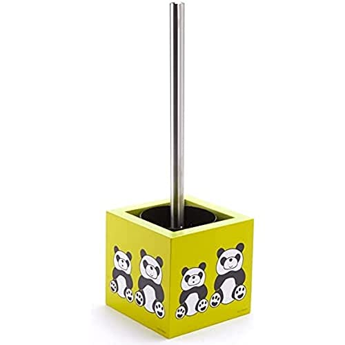 MSV WC-Garnitur Panda, Edelstahl, Silber/Grün/Schwarz/Weiß, 30 x 20 x 15 cm
