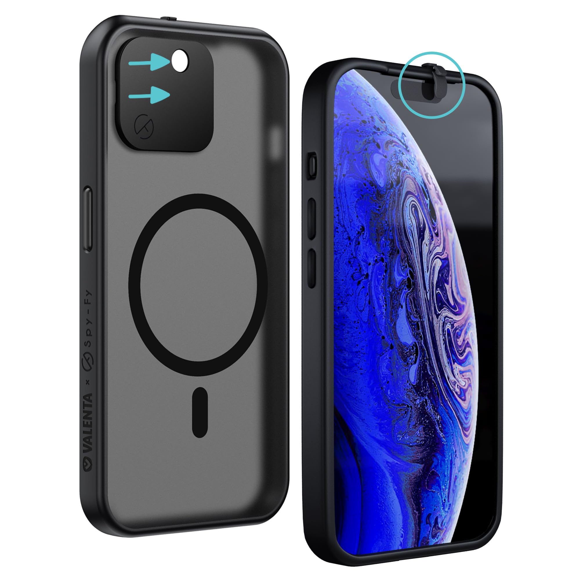 Spy-Fy iPhone 15 MagSafe Kompatibel Hülle mit Kameraschutz | Smokey | Handy Kamera Abdeckung vorne und hinten | Schutzhülle mit Kickstand | Privacy Case | Handyhülle | 2 Meter Fallschutz | 6,1 Zoll