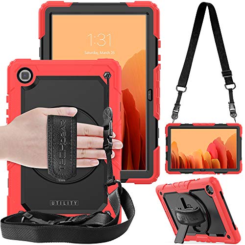 TECHGEAR Utility Hülle Kompatibel mit Samsung Galaxy Tab A7 10.4 (SM-T500/SM-T505) Robust Stoßfest Outdoor Schutzhülle mit 360 Grad Schwenkständer, Hand Schultergurt - Eingebaut Bildschirm -Rot