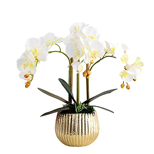 Künstliche Blume Im Topf Künstliche Weiße Orchidee Phalaenopsis Arrangement Blumenbonsai Mit Goldener Vase Tischdekoration Dekoration Tischdekoration