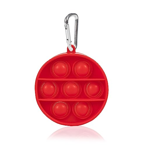 DAM. Mini Bubble Pop It Stressabbau-Spielzeug, Silikonblasen zum Quetschen und Drücken. Rundes Design mit Schlüsselanhänger. Farbe: Rot