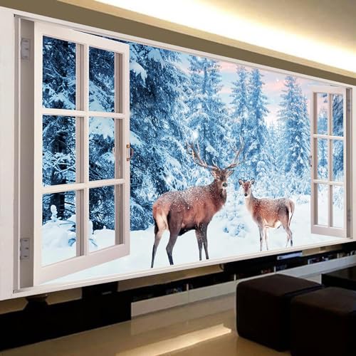 Trayosin Diamond Painting Schneelandschaft Hirsch, 5D Diamant Painting Bilder DIY Diamond Painting Erwachsene Groß Landschaft für Wohnzimmer Schlafzimmer Wanddekoration (120x50cm)