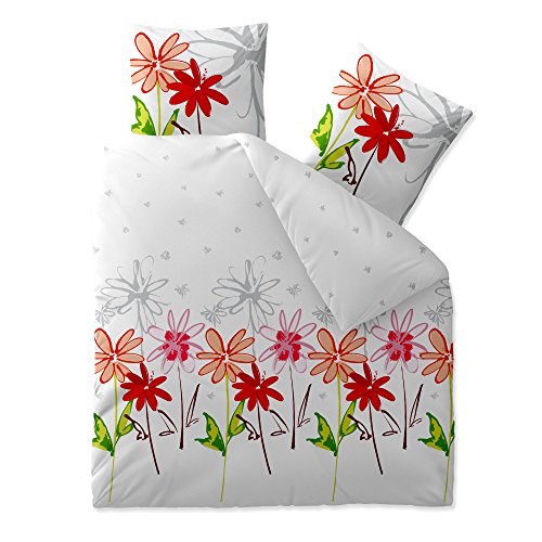 aqua-textil Trend Bettwäsche 200 x 200 cm 3teilig Baumwolle Bettbezug Ayana Blumen Weiß Rot Grün