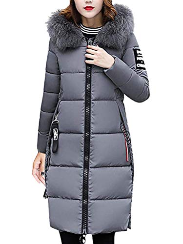 OranDesigne Damen Daunenjacke Steppjacke Elegant Frauen Winter Warm Jacke mit Kapuze Reißverschluss Lang Mantel Grau DE 46