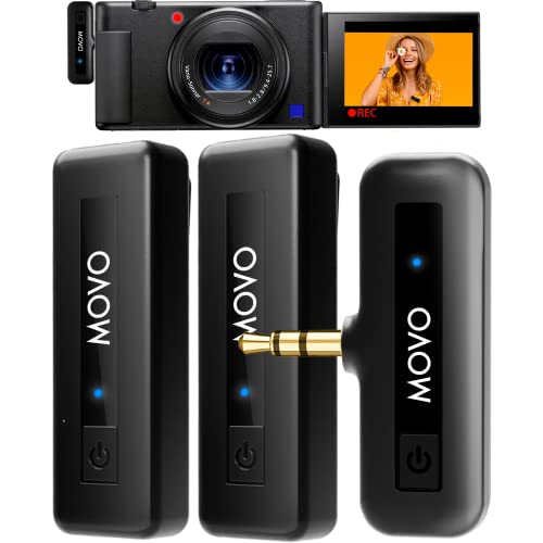 Movo Drahtlose Mini-Duo-Mikrofone für Kamera, Videoaufnahmen, 2.4 GHz, kabelloses Lavalier-Mikrofon für DSLR-Spiegelreflexkameras (164 m Reichweite, 10 Stunden Akkulaufzeit)