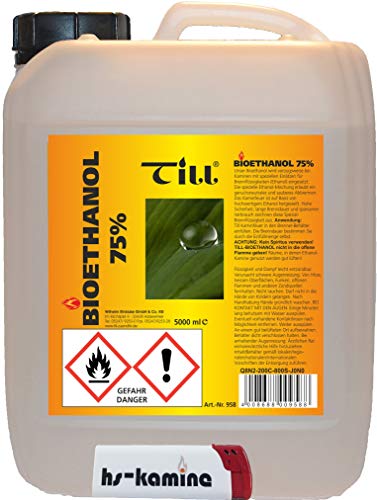 Bio-Ethanol-Brennstoff-für-Bioethanol-Kamin Rückstandslose Verbrennung Deutsches Premiumprodukt auch zur Desinfektion-Desinfizieren von Oberflächen-1 x 5 Liter