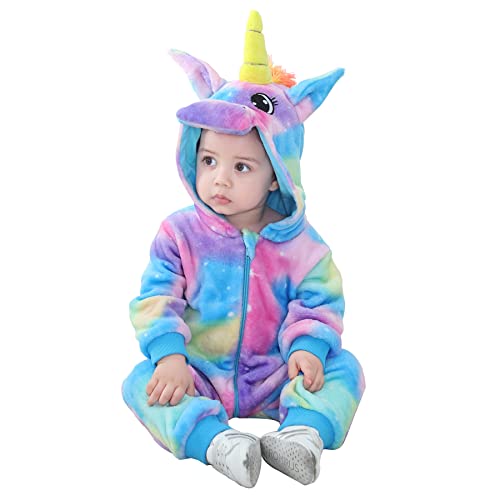 Doladola Baby Jungen Mädchen Flanell Tier Hooded Unicorn Onesies Outfit Overall für Baby (mehrfarbig, 18-24 Monate)