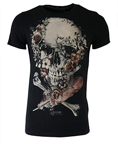 Religion Clothing Herren T-Shirt Roses Skull (M, Jet Black)