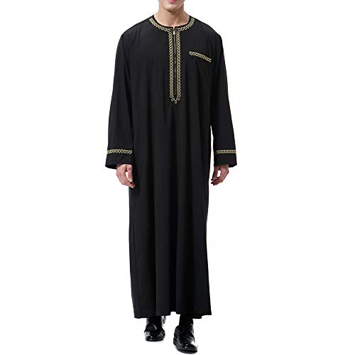 Shujin Herrenkleidung Stickerei Roben Herren Kaftan Traditionell Ethnische Saudi-arabische Langarm Maxikleid Thobe Dubai Muslim Indien Türkisch Kleider