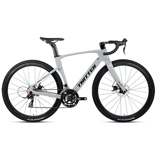 TiLLOw Carbonfaser-Fahrrad, Erwachsenenfahrräder, Cross-/Rennräder, 24-Gang-Fahrrad, Herren- und Damen-Carbonfaser-Vordergabel, Aluminiumlegierung, Aluminiumring (Color : Light Grey, Size : 51CM)