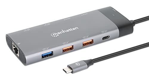MANHATTAN 130714 Docking Station USB-C™ PD Dual-Monitor 8K Multiport 10-in-1 Silver